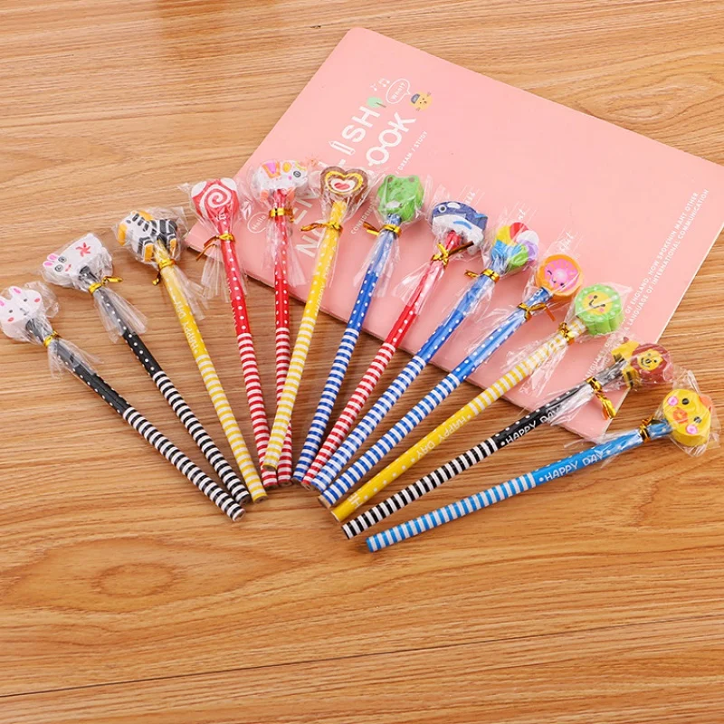 

Cute Cartoon Pencil with Eraser Kindergarten Prizes Gift Brush Creative Stationery Student Sketch Drawing Pencil