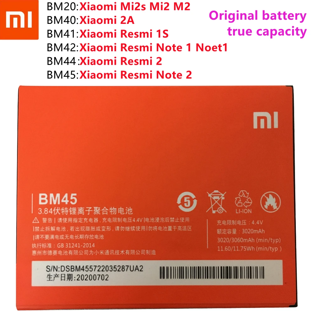 

XIAO MI BM45 BM20 BM40 BM41 BM42 BM44 Battery For Xiaomi Mi Redmi Note 2/ Mi2S Mi 2 /2A/Redmi 1S/Note1/Redmi 2 Batteries