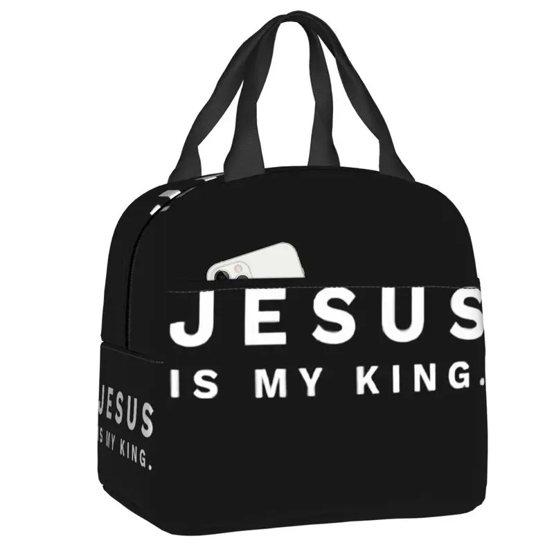 

Jesus Is My King Insulated Lunch Bags for Picnic My King Faith Christian God Leakproof Cooler Thermal Bento Box Women Children