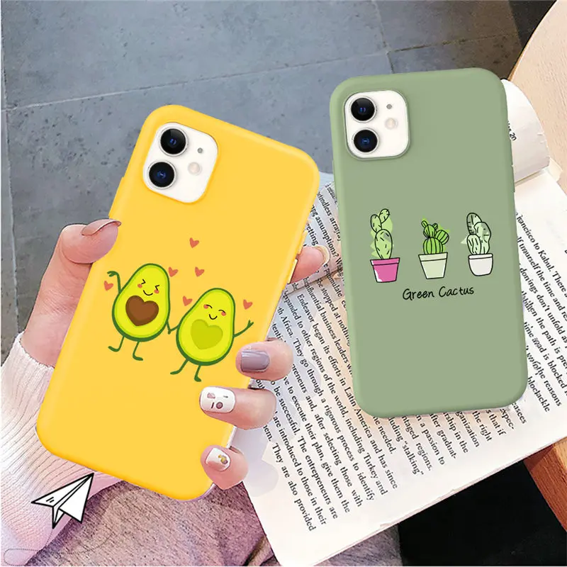 

Soft Silicone Animal Avocado Deer Phone Case For iPhone 11 12 13 Mini Pro X XR XS Max 8 7 6 6s Plus SE 2020 Cactus Crown Cover