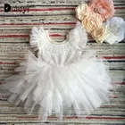 Одежда для маленьких девочек, украшенное бусинами, для маленьких девочек; Для малышей Свадебная вечеринка платье для дня рождения, крещения; Рукава-крылышки рукав; Платье-пачка; Одежда принцессы