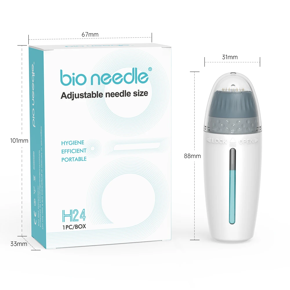 

0~1.5mm Adjustable Needle Length Hydra BIO Titanium Needle H24 Microneedling Derma Stamp Skin Needling Rejuvenation Moisturizer