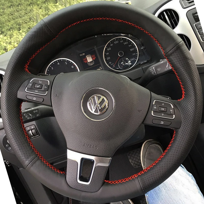 Фото Оплетка на руль автомобиля из натуральной кожи, 100%, подходит для Volkswagen Golf 6 Mk6 VW Polo Sagitar Bora Santana Jetta Mk6 №2