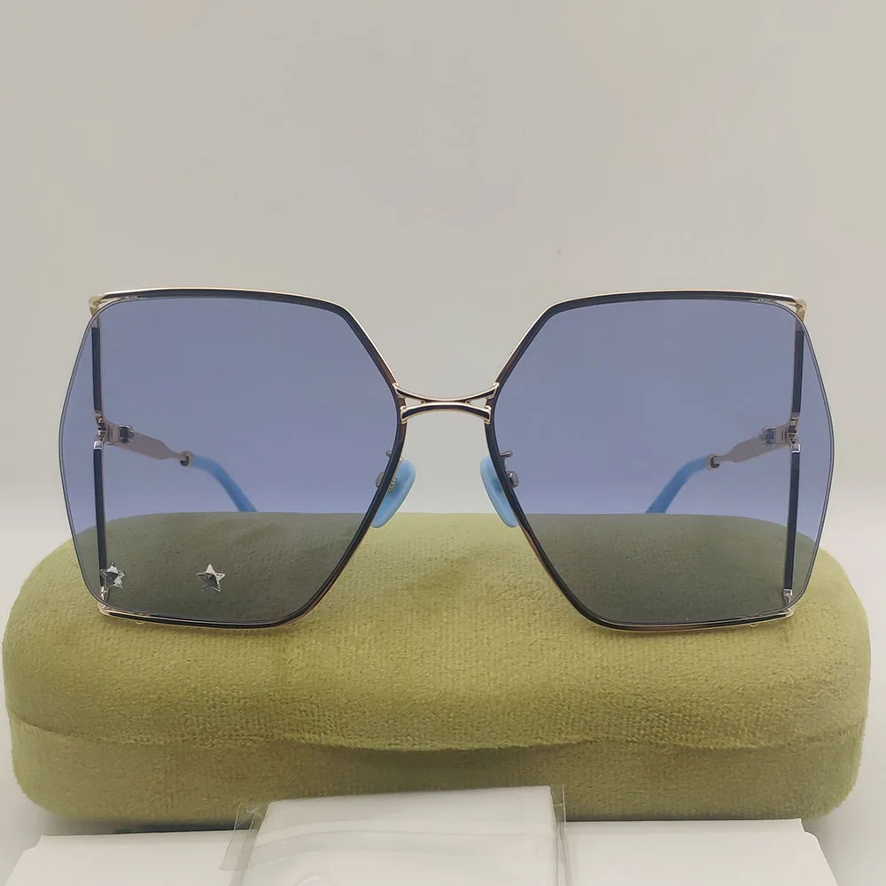 2022 Big Frame Female Star Diamond Sunglasses For Women Square Fashion Gold Alloy Steampunk Brand Designer For Sun Glasses UV400