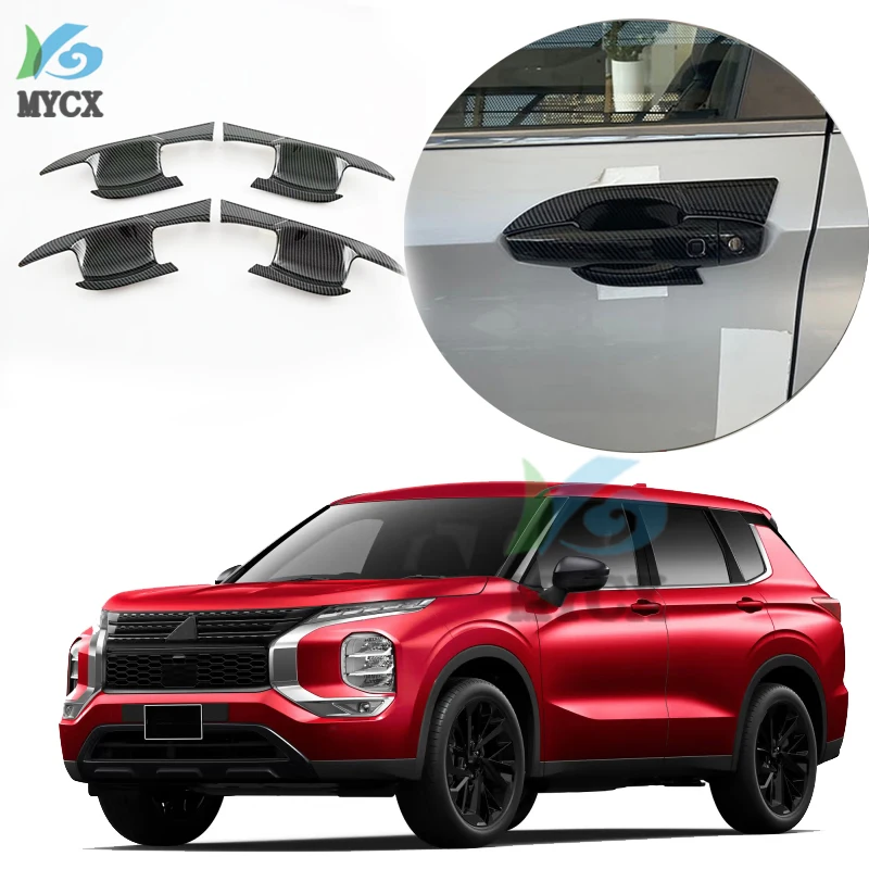 

RHD LHD For Mitsubishi Outlander 2022 2023 ABS chrome carbonfiber Car Side Door Handle bowl Catch Cover Protection Trim