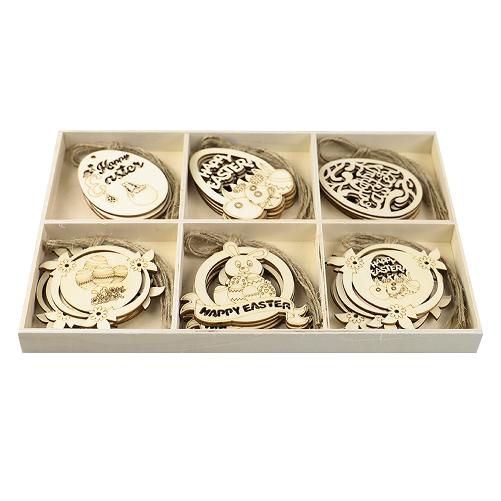 

Pack of 30 Easter Day Wooden Ornaments Smooth Edge Pendants DIY Handmade Creative Hanging Wood Slices for Party Decor