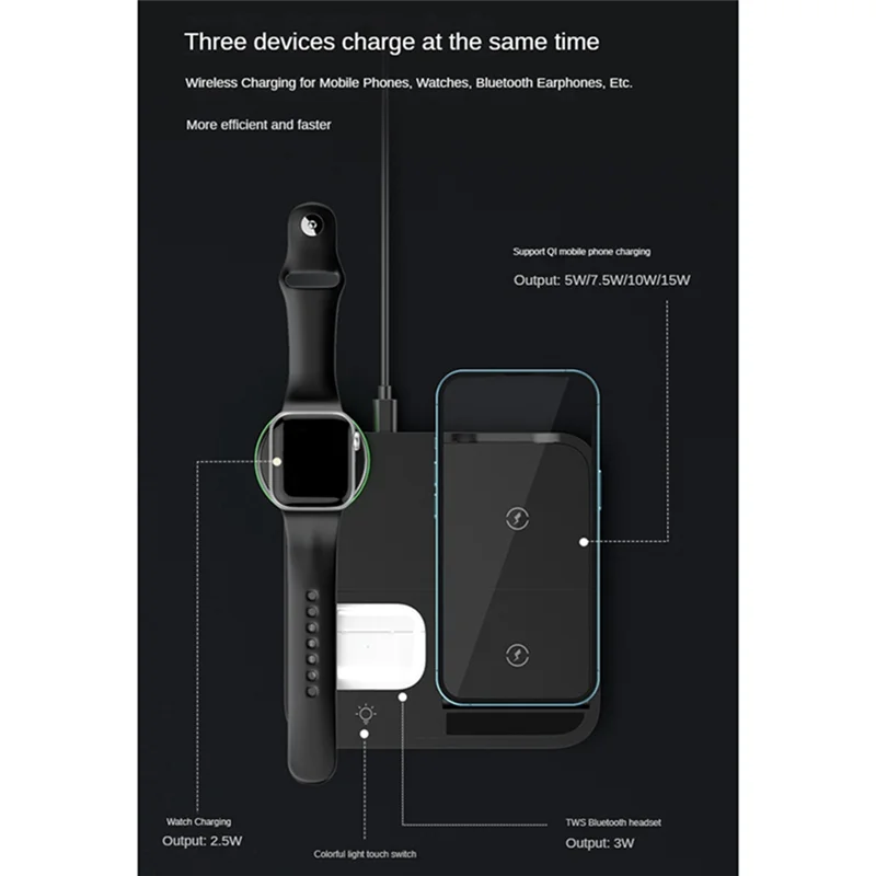 Удобная док-станция для быстрой беспроводной зарядки 4 в 1 устройств с поддержкой