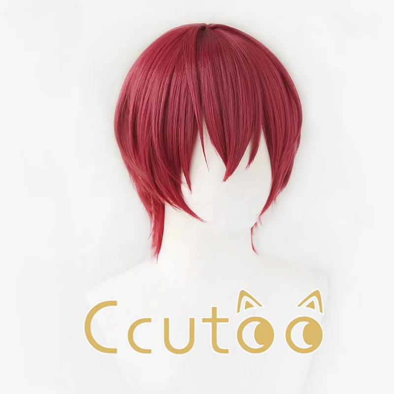 Фото IDOLiSH7 ZOOL Toma Inumaru темно-красные короткие игровые синтетические волосы для ролевых игр, карнавал, Хэллоуин, вечеринка, косплей + бесплатная шапочка для парика №3
