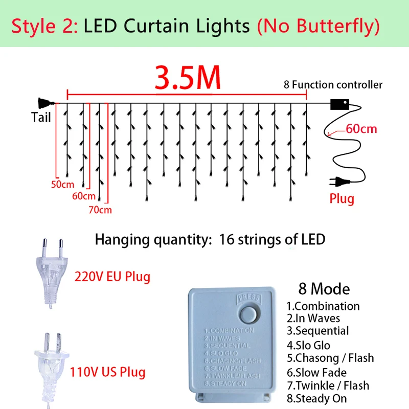 3.5m Butterfly LED Curtain Lights Christmas Garland  LED String Fairy Lights For Holiday Wedding Party Home New Year Decoration images - 6