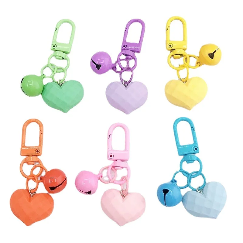 New Cut Face Love Key Chain Pendant Creative Girl Heart Bell Couple Bag Headset Pendant Laniere Porte Cle