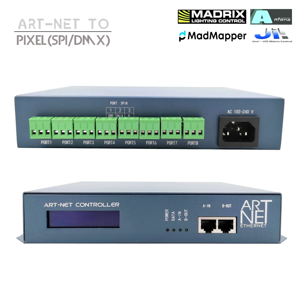 ART-NET To Pixel (SPI/DMX) 8port Led Controller Online/Offline Stand-along Player Madrix Effects Record, SD Card,Dmx512 Console