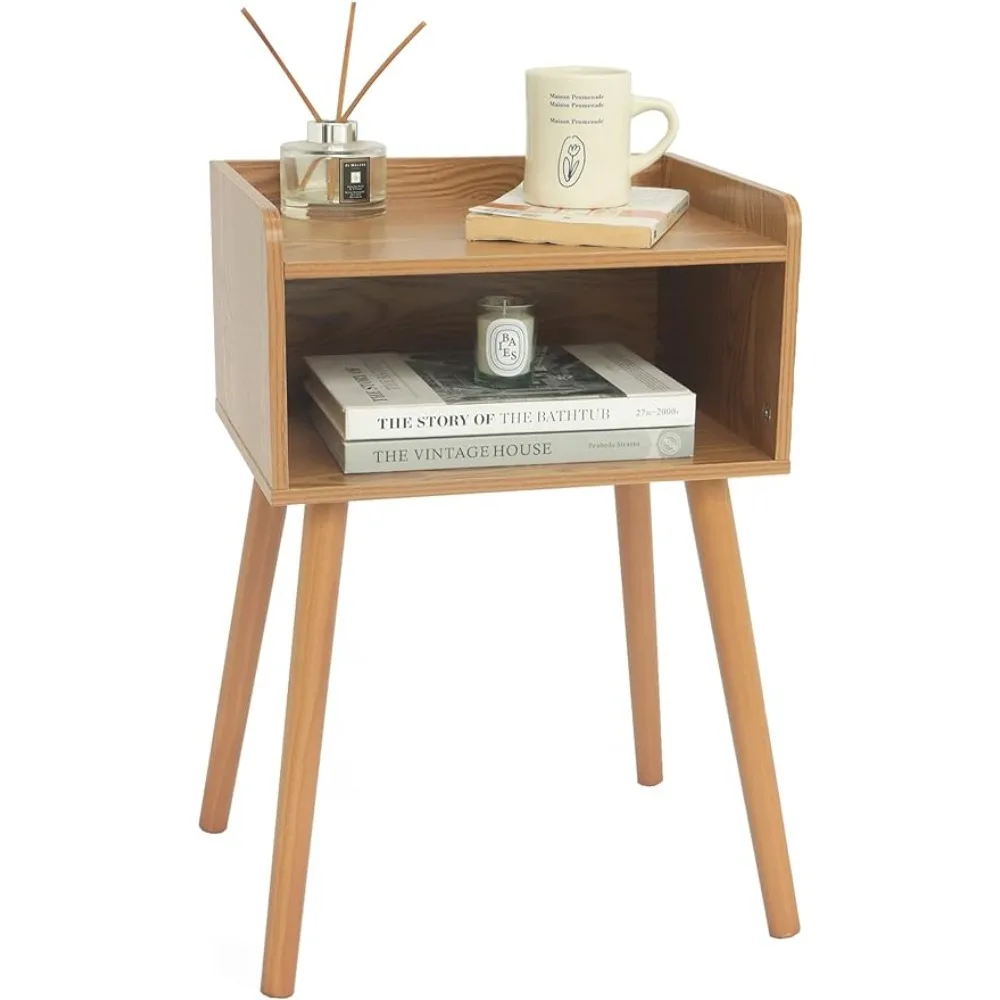 Nightstand, Mid Century Modern Side Table Bedroom with Storage, Small End Bedside Table with Solid Wood Legs for Living Room