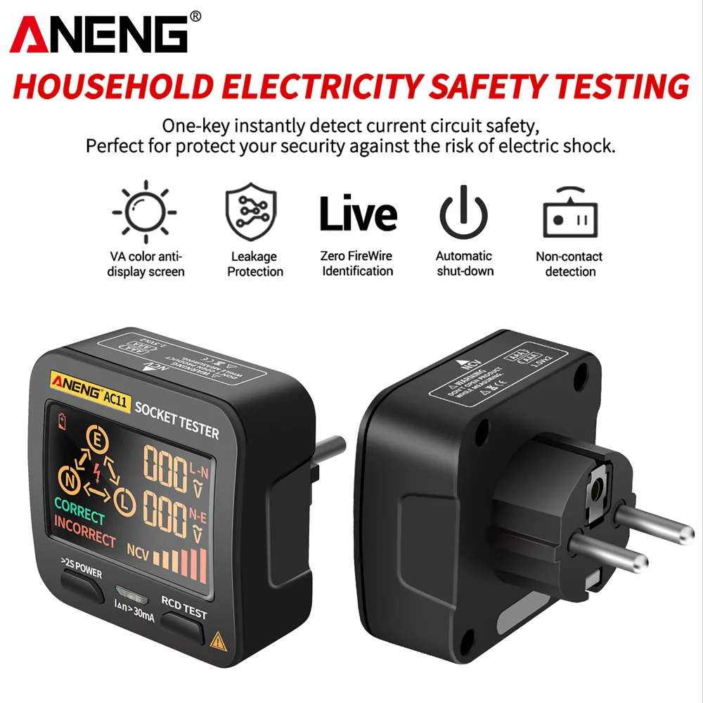 ANENG AC11 Smart Digital Outlet Socket Tester Pro Voltage Test Socket Detector US/UK/EU/AU Universal Battery Tester Checker Tool