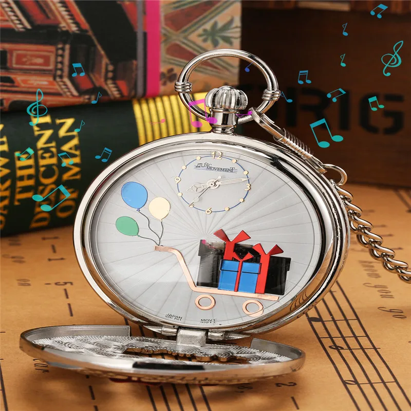 Creative Happy Birthday Playing Song Music Pocket Watch Men Women Quartz Analog Clock Half Hunter Pendnat Chain Special Gift