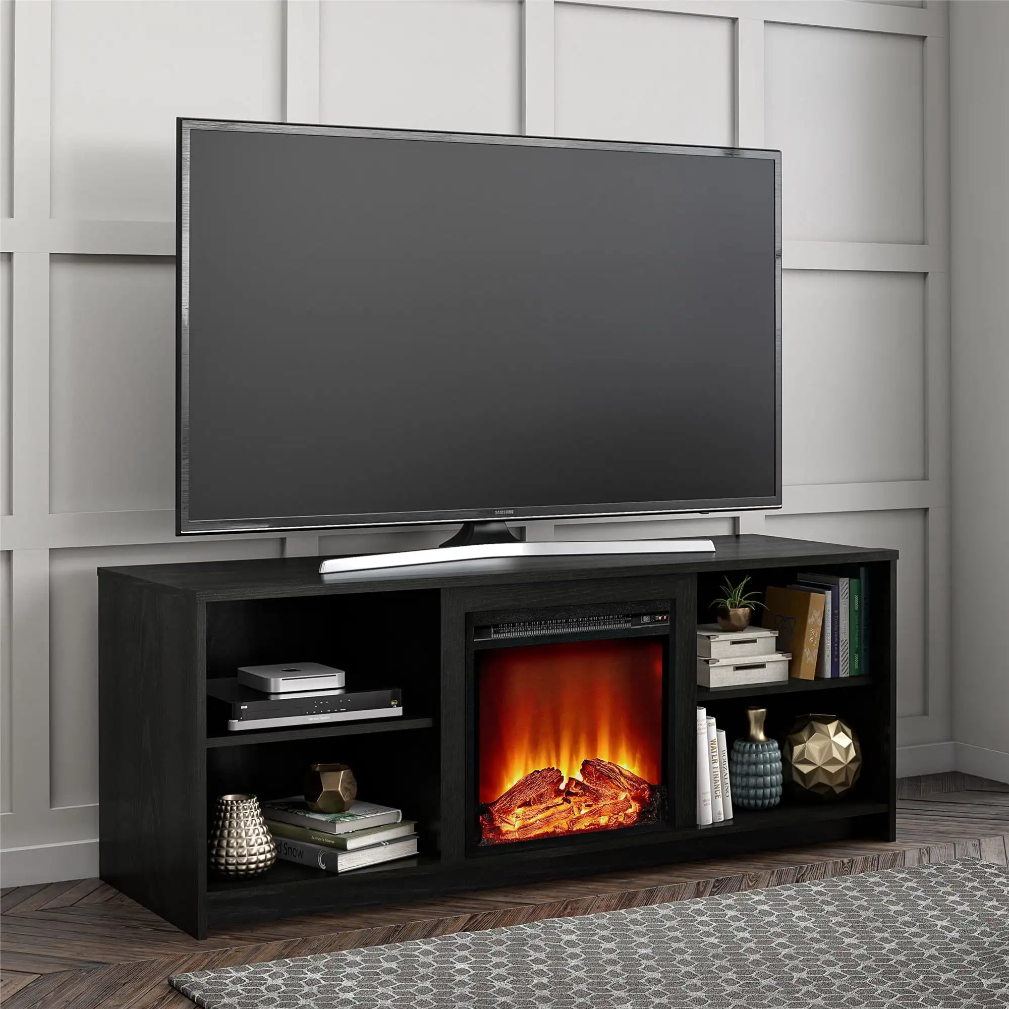 

Fireplace TV Stand for TVs up to 65", Black Oak
