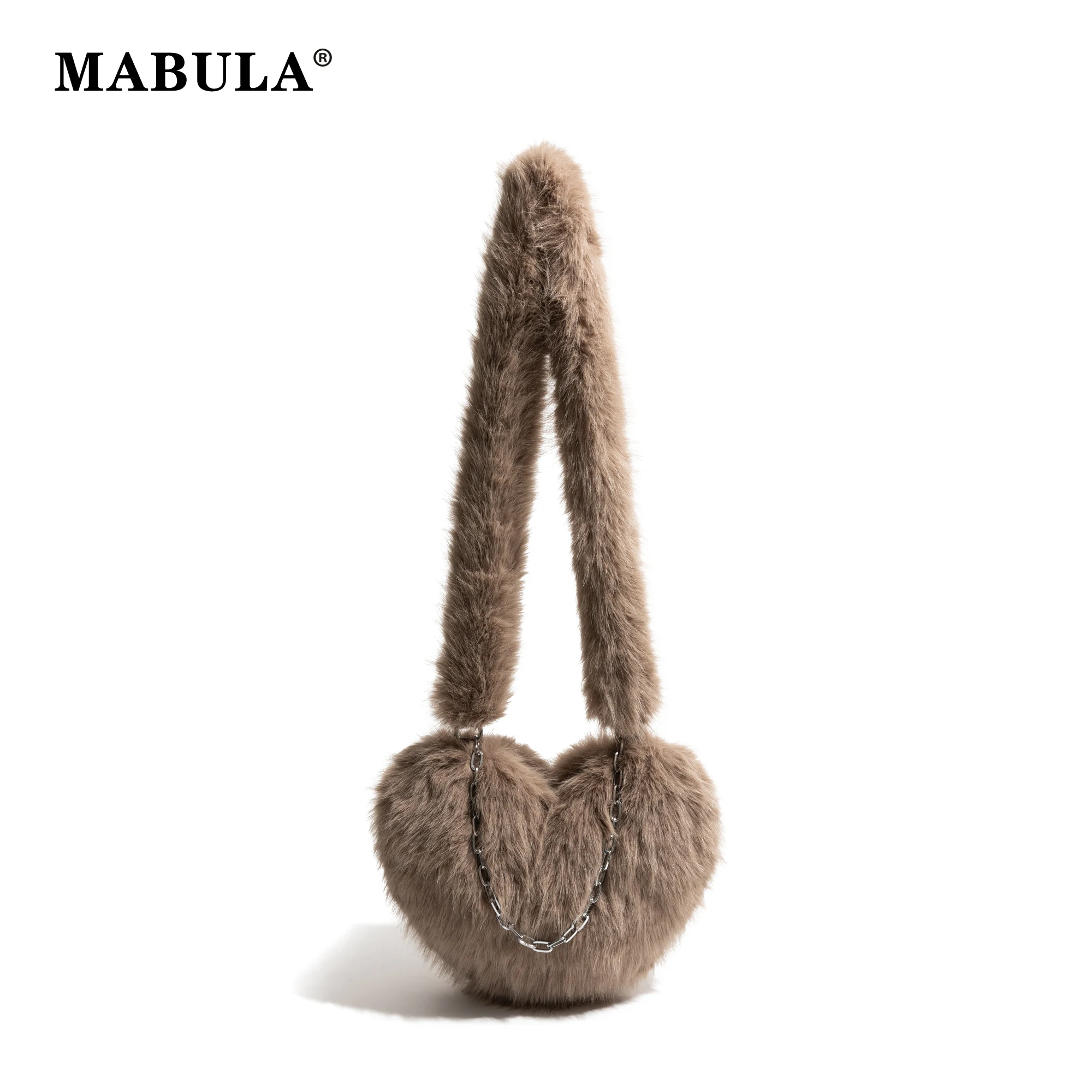 MABULA Мягкая плюшевая женская сумка через плечо с цепочкой в форме сердца милая