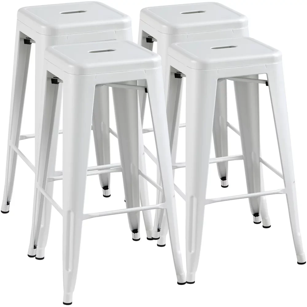 

Alden Design Industrial Metal 30" Stackable Backless Bar Height Stools, Set of 4, White