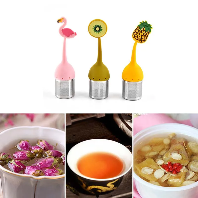 

Silica Gel Tea Filter Flamingo Kiwi Fruit Pineapple Tea Bag Loose Leaf Herbal Tea Brewing Device Tea Filter Tea Set