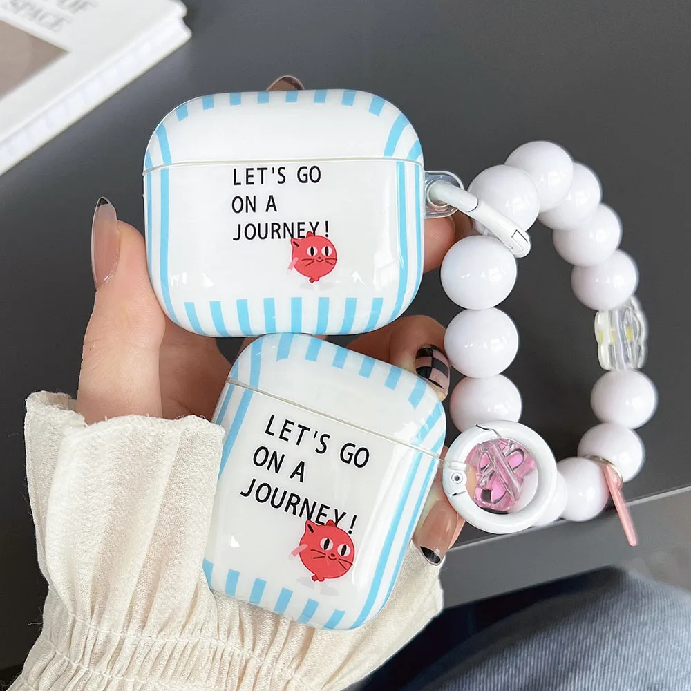 

INS Korean Earphone Case for AirPods 2 Pro Cute Cat Strip Bracelet Headset Charging Box Cover for Airpods 2 3 3rd Keyring funda