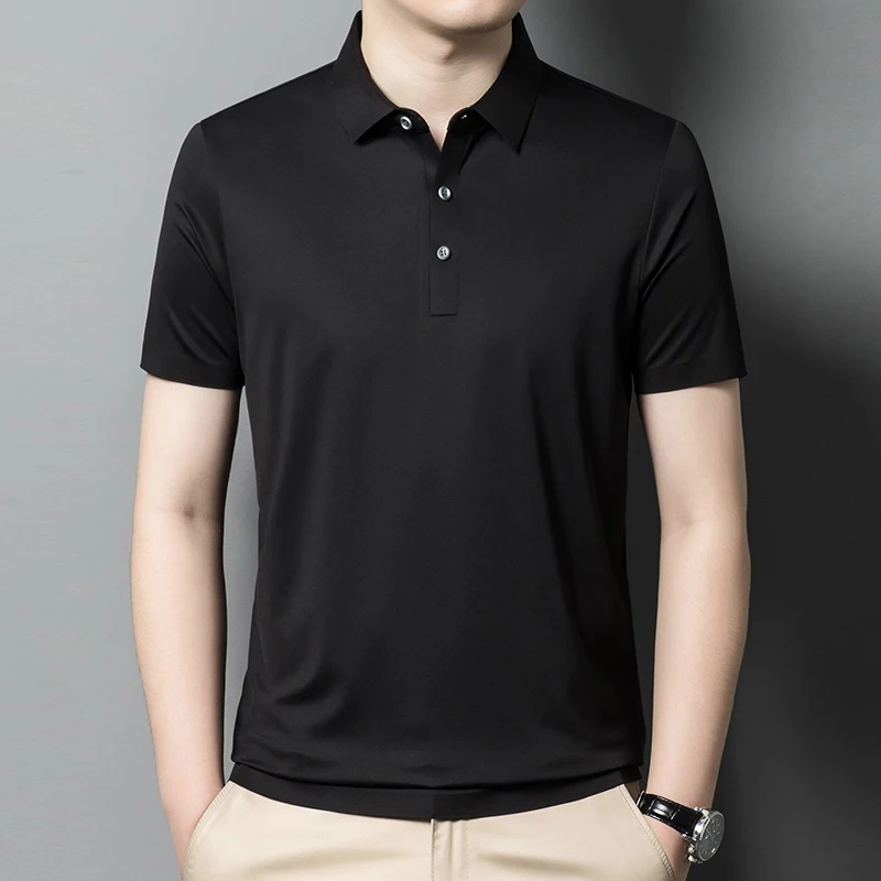 

Летняя мужская футболка с коротким рукавом, летний женский роскошный топ из вискозы, деловая Высококачественная шелковая рубашка-поло с лацканами для мужчин