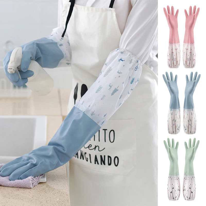 

Lengthen Latex Gloves Dishwashing Cleaning Gloves Kitchen Waterproof Durable Rubber Clean Tool Interior Plush Silicone Gloves