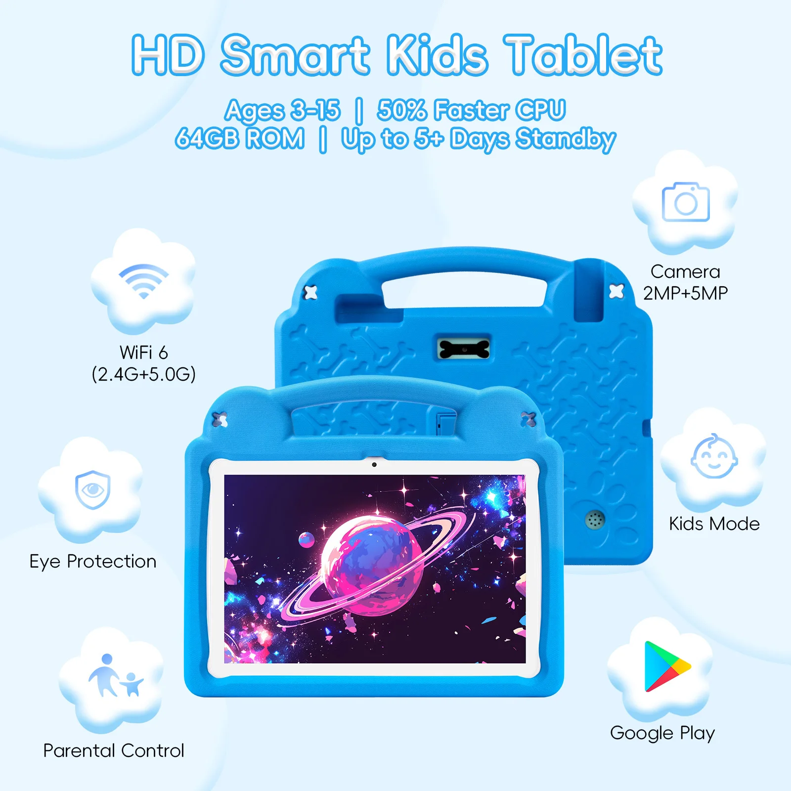 Фото Детский планшет ANRY R16Pro 10 дюймов, Android 15, 8 ГБ (4+4 ГБ) ОЗУ, 64 ГБ ПЗУ, двойная камера, обучающий планшет для детей, подарок для ребенка №2