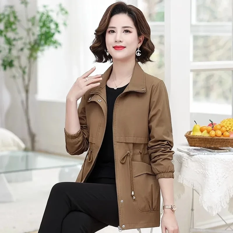 Тренчкот средней длины со шнуровкой и отложным воротником корейские винтажные