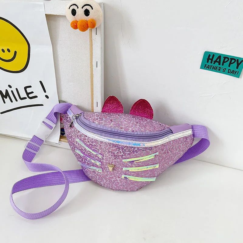 Glitter Waist Bag for Girls PU Sequins Cartoon Cross Body Fashion Bling Shoulder Chest Bag Baby Purse Bumbag Fanny Pack for Kids