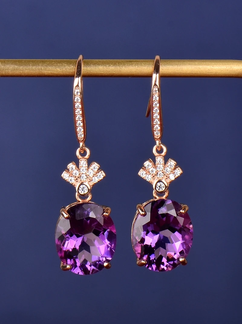 Серьги с фиолетовыми кристаллами натуральный аметист высококачественное