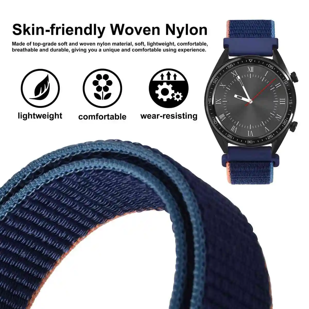 WOCCI Nylon Sport Loop Strap 18mm 20mm 22mm Watch Band for Men Women Smartwatch Bracelet with Hook and Loop Fastener Watchband