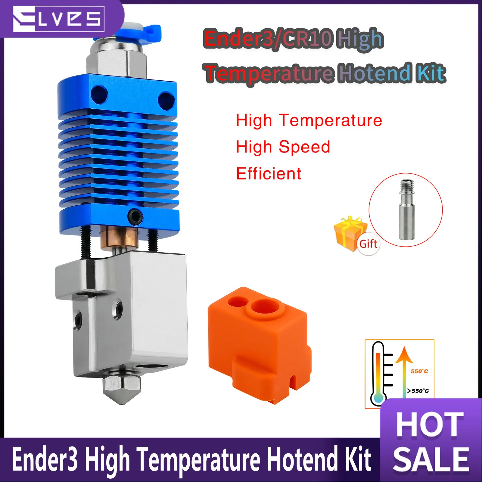 

Newest Ender3 High Temperature Hotend Kit,Copper Plated Volcano Nozzle Heating Block Bi-Metal Throat CR10 Extruder Reach To 550℃