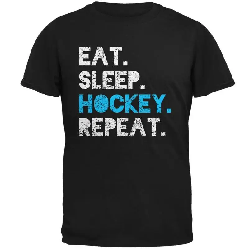 Фото Мужская мягкая футболка с рваным хоккеем Eat Sleep Repeat №1