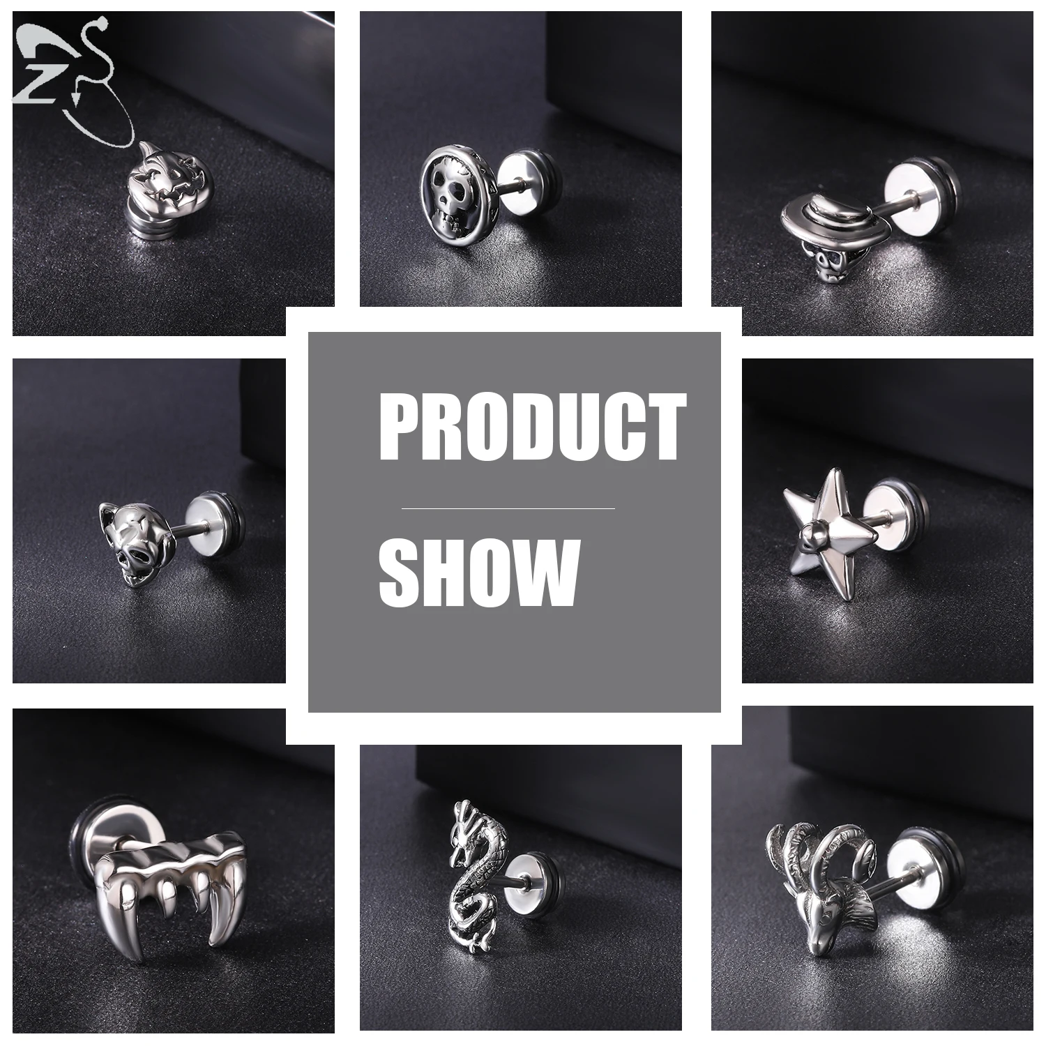Серьги-гвоздики ZS в стиле панк-рок мужские украшения для пирсинга из нержавеющей