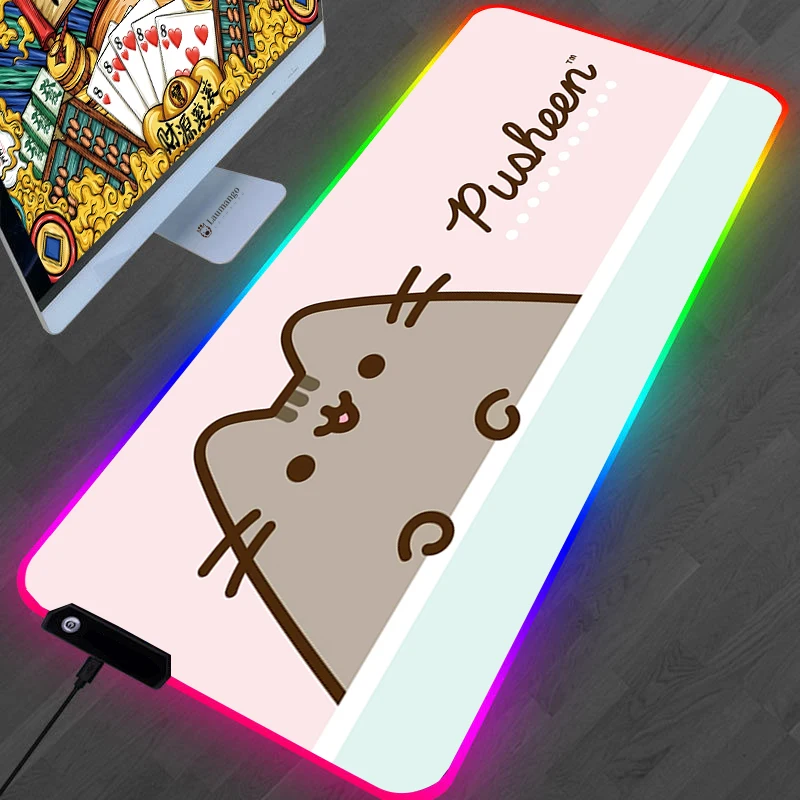 

Игровые аксессуары, коврик для мыши, милый коврик с мультяшным котом, коврик для мыши с удлиненной клавиатурой, коврик для мыши с RGB-подсветк...