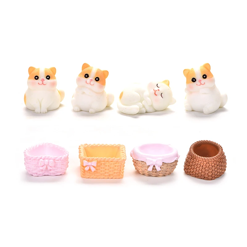 

1PC Resin Cat Basket Models Ornament Home Decoration Micro Landscape Pet Cat Decoration Fairy House Desktop Decoration