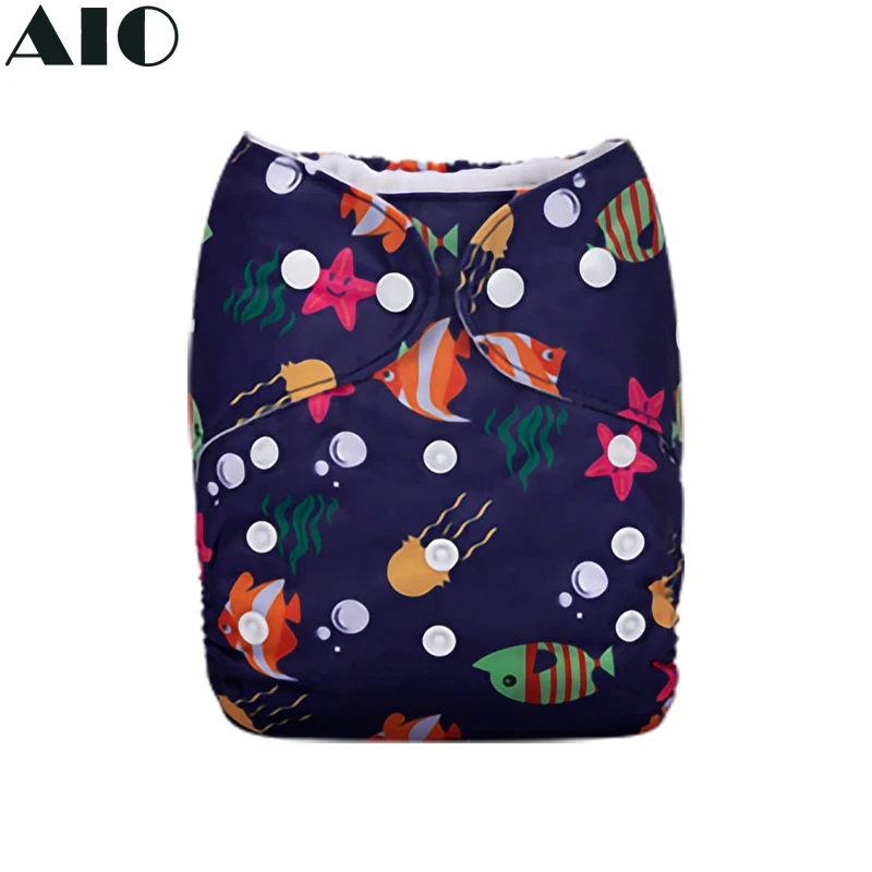 

[AIO] The Underwater World Cartoon Print Infant Eco Pocket Nappy Ecological Baby Cloth Diaper Reusable Fit 3-15KG (No Insert)