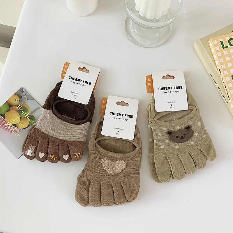 

Женские носки на нескользящей подошве Bear Five Finger, тонкие хлопковые дышащие низкие носки с разрезом на каблуке