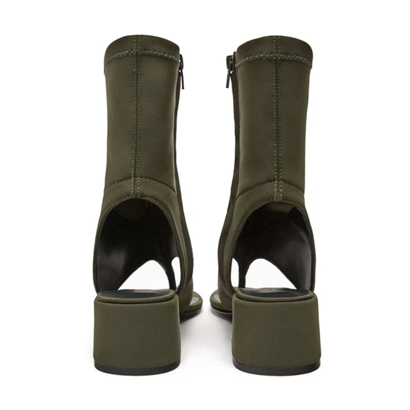Dark green Women's ankle boots round toe Crude heel fashion Side zippered female shoes Outdoor Novelty Versatile ladies Booties