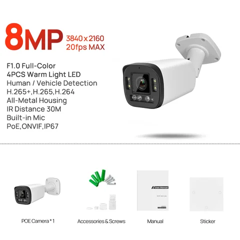 Hikvision совместимая с Vikylin 8MP IP-камера с 5-кратным увеличением гибридная камера ColorVu IR Smart Dual светильник Обнаружение автомобиля IPC Outdoor