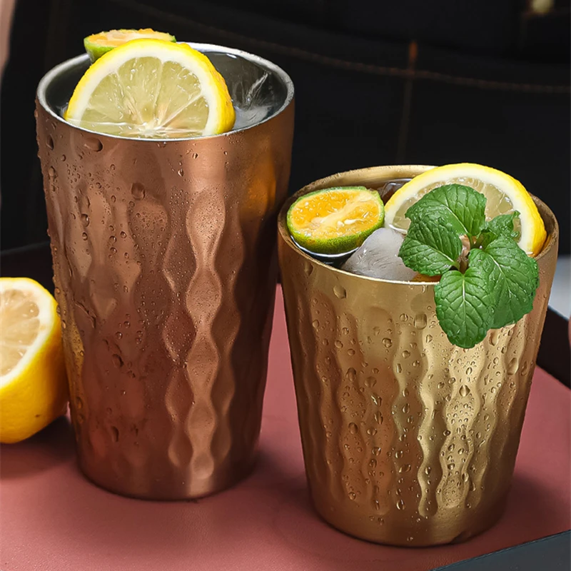 

Creative Keep Cold Beer Mug Double-Wall Stainless Steel Hammered Coffee Water Cup Anti-fall Home Drinkware Anti-scalding