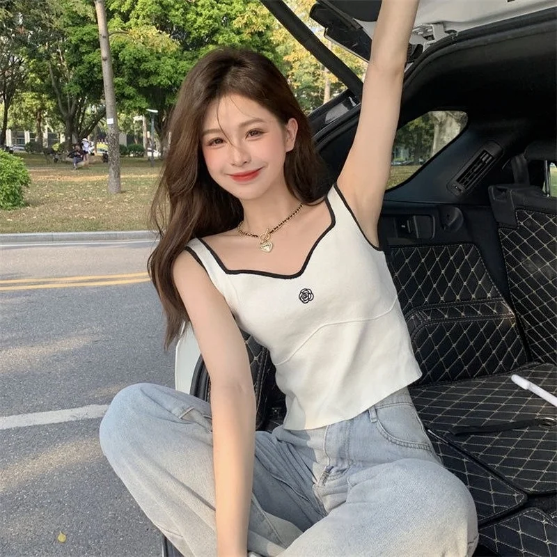 

Simple knited Korean Fashion summer college wind sleeveless cute crochet top tops women