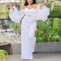 jumpsuit women white sexy off the shoulder tube top bloomer sleeves high waisted wide leg pants no belt africa summer 2022 party