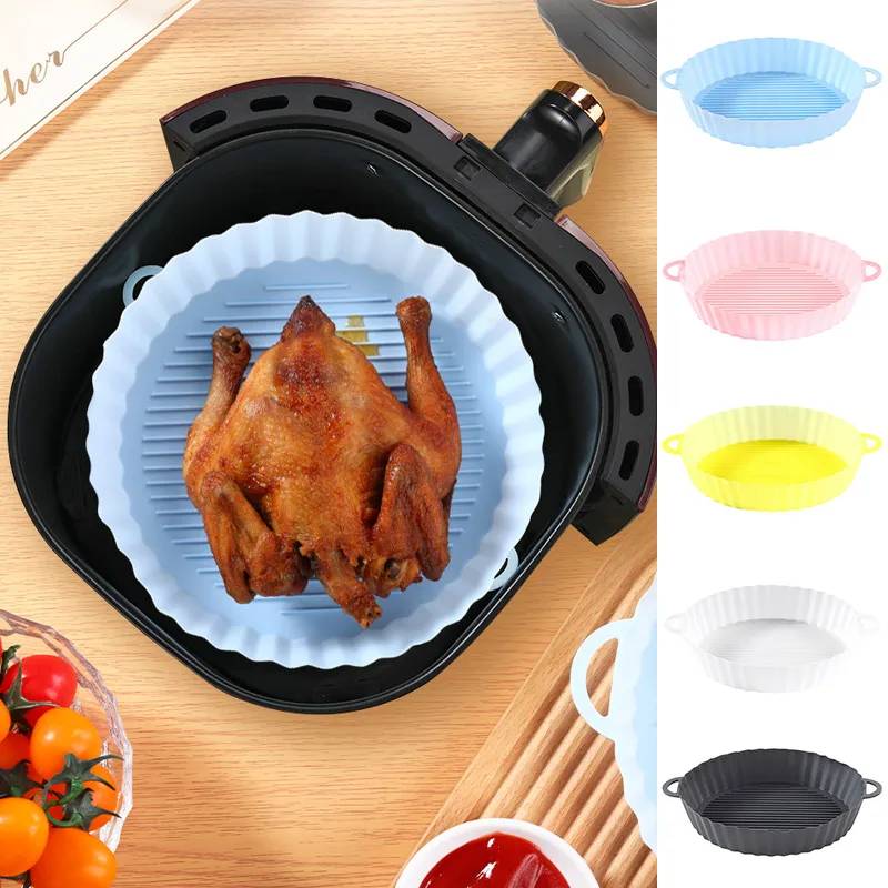 

1PC Air Fryer Silicone Pad Round Baking Tray Pizza Fried Chicken Basket Pad Reusable Grill Pan Air Fryer Accessories