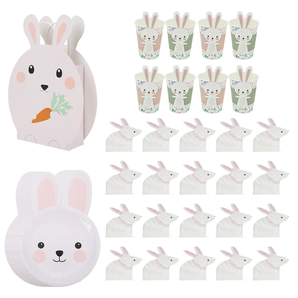 

Bunny Easter Paper Napkins Cups Party Cup Tableware Plateand Plates Rabbit Set Dinnerware Service Disposable