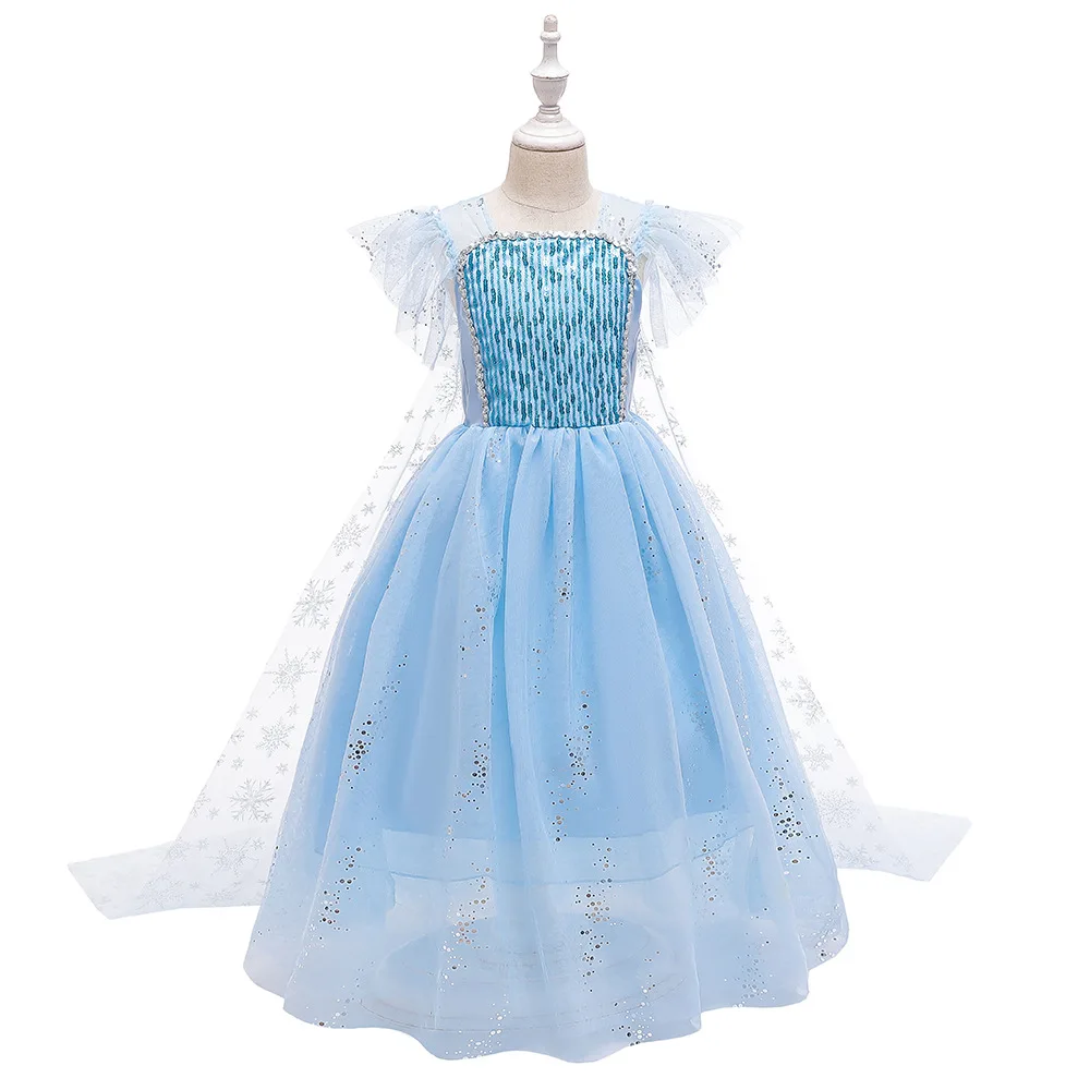 

Frozen Elsa Princess Costume Kids Aisha Puffy Dress With Shawl Girls Solid Sequins Gauze Skirt Birthday Party Xmas Cosplay Dress