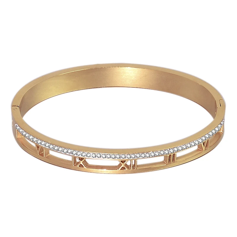 

Luxury Designer Jewelry Half Round Diamond Hollow out Roman Digital Snap Bracelet Clay Diamond Love Bangle For Women Fine Gifts