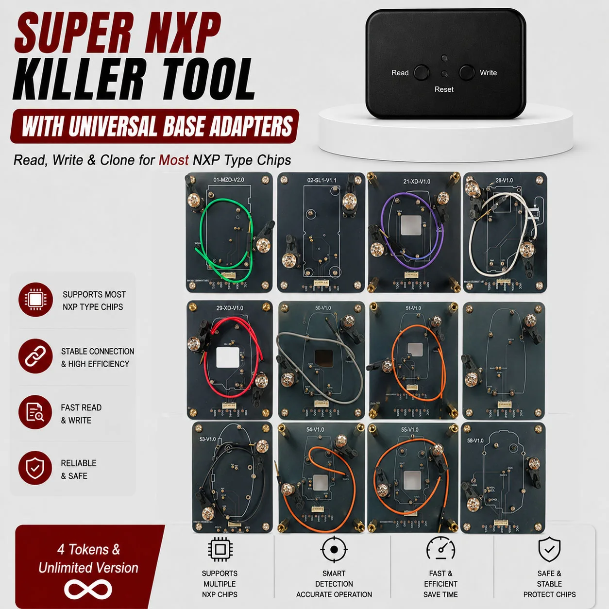 Фото # 2 устройства Super NXP Killer Read Copy Device с адаптером для копирования всех смарт-ключей NXP Hyundai и Mazda, 4 токена и версия с неограниченным количеством токенов №1