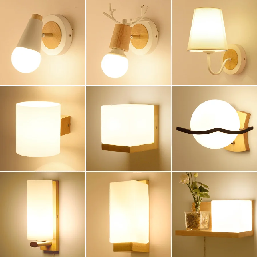 

iWP Wooden Wall Lamp Warm Bedside Light Indoor LED Eye Protection Wall Stair Light For Bedroom Children Study Room Living Room