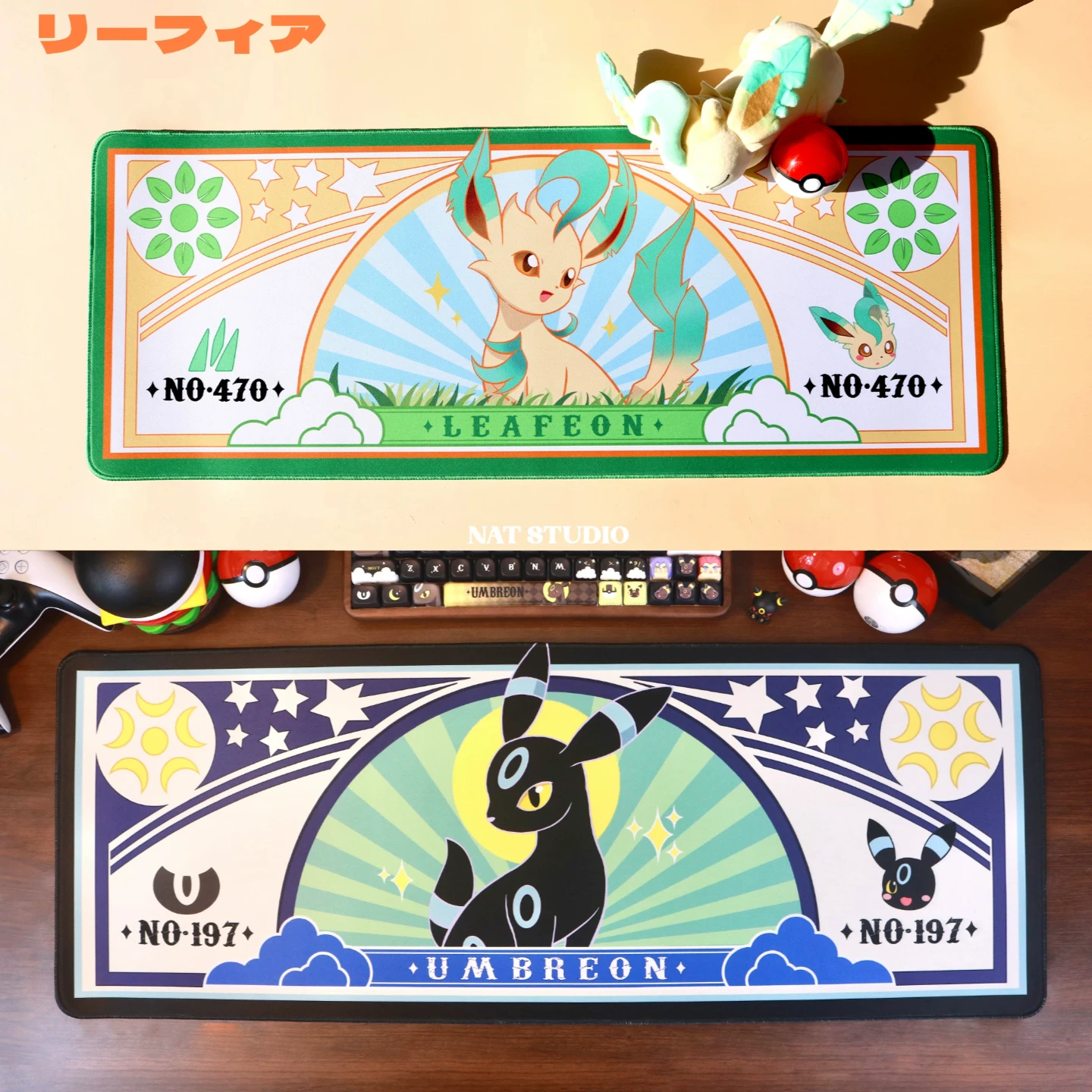 Фото Большой игровой коврик для мыши Pokémon Umbreon Espeon Leafeon в стиле ар-деко, противоскользящий, для геймеров и офиса №2