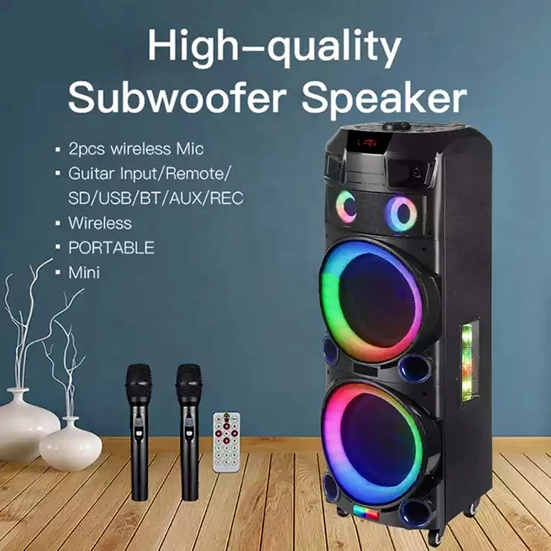 

100 Вт мощная двойная 12-дюймовая Система домашнего кинотеатра Caixa De Som Bluetooth-динамик портативный беспроводной микрофон большой сабвуфер FM